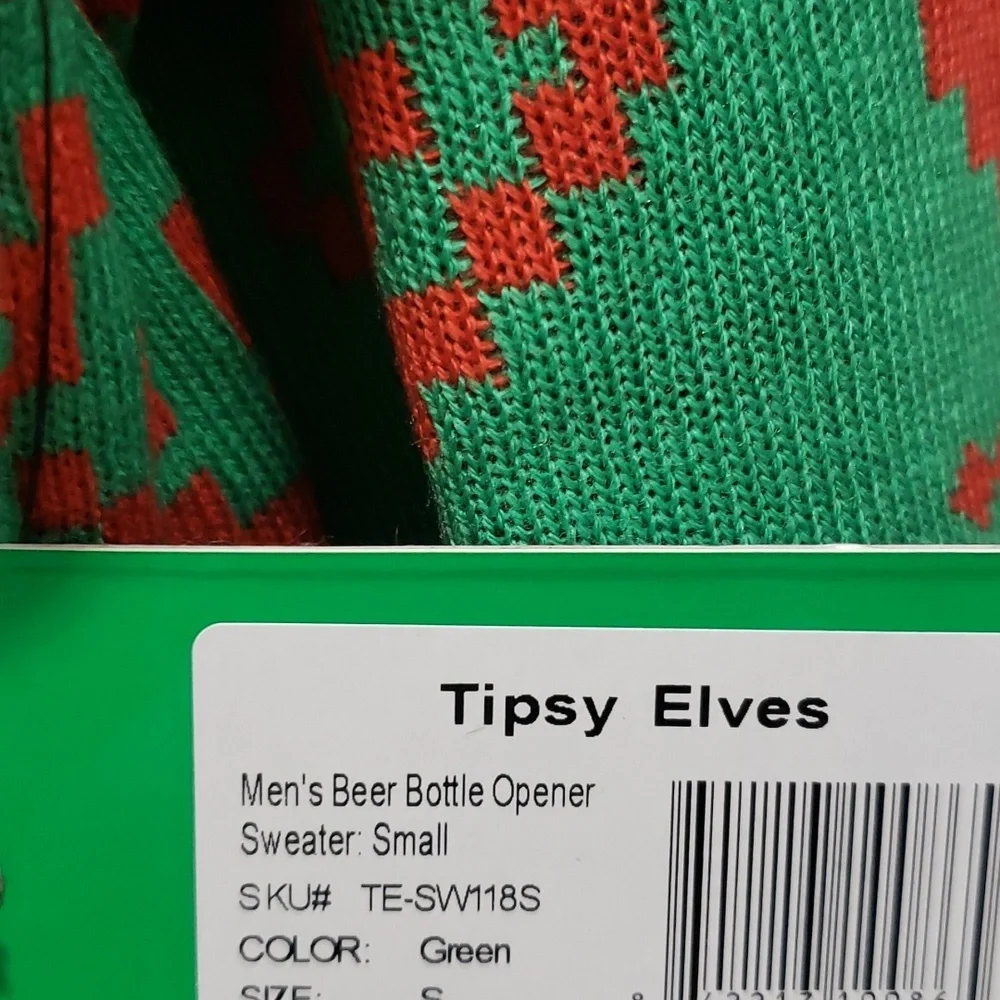 Tipseyelves NWT Men's Beer Bottle Opener Red and Green Holiday Sweater